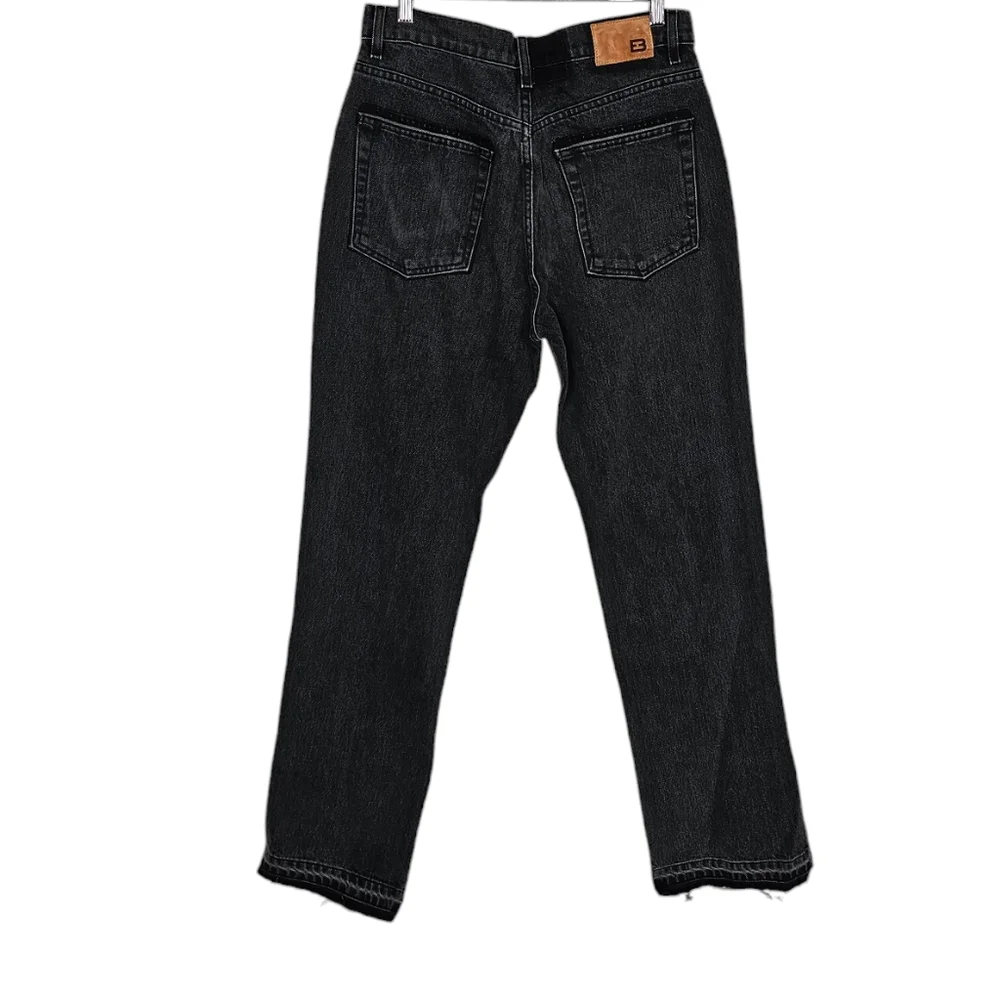 EB Denim Unraveled Black Washed Spilt Hem High Rise Size 30 Button Fly New - Picture 9 of 10